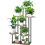 YOCOMEY 7-Tier Hölzern Blumenregal Pflanzenregal, Mehrstöckig Blumenständer Pflanzenständer Blumenbank Blumentreppe Pflanzentreppe Standregal für Innen Garten Balkon Deko(Schwarz)