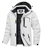 TACVASEN Herren Winter Winddichte Winterjacke Warme Fleece-Futter Ski Übergangsjacke mit Abnehmbarer Kapuze, Weiß, XL