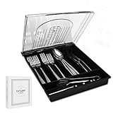 Besteckkasten mit Deckel, Besteckaufbewahrung für Küchenschublade und Arbeitsplatte, Abnehmbarer Bezug Besteckkasten Kunststoff für Löffel, Gabeln, Messer, 5 Fächer, Küchen Organizer 33 x 28 x 4,8cm