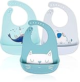 RIGHTWELL Baby Lätzchen Silikon Wasserdichte 3 pack Wasserdicht Silikon Babylätzchen mit 6 verstellbaren Tasten, Unisex für Entwöhnen, BPA Frei, Einfache Reinigung, Spülmaschinenfest