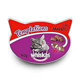 Whiskas Knuspertaschen für ausgewachsene Katzen - kalorienarme Knusper-Snacks für Katzen in der Geschmacksrichtung Rind / 8 Schalen (8 x 60 g)