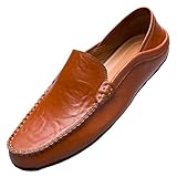 Unitysow Mokassins Slipper Herren Leder Slip On Fahren Schuhe Leicht Weich Loafers Handgefertigt Flache Business Schuhe,Braun,EU 44
