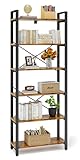 IRONCK 2M Bücherregal, Standregal mit 6 Ebenen, Regal Holz mit Metallrahmen, Büroregal Industriel, offene Ablagen, Bookshelf für Büro, Wohnzimmer, Schlafzimmer, Küche (Vintagebraun Schwarz)