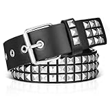 Heclia Nieten-Gürtel aus Metall im Punk Rock Stil mit Nieten und Ösen für Damen und Herren mit Glänzenden Pyramiden Nieten als Accessoires für Jeans Hosen Schwarze Gürtel Partys Clubs den Alltag