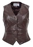 House of Leather Damen Echtes Leder Weste Knopfverschluss Traditionell Stil Rita (36, Braun)