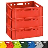 BURI 3x Fleischkiste E2 Rot 60x40x20cm Lagerkiste, Meischkiste, Metzgerkiste Eurobox aus Deutschland lebensmittelecht, robust, stapelbar