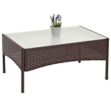 Mendler Poly-Rattan Gartentisch Halden, Beistelltisch Tisch mit Glasplatte - braun-meliert