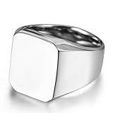 JewelryWe Schmuck Biker Edelstahl Herren-Ring, Glänzend Poliert Siegelring Quadrat Band Ring, Silber Größe 62 - mit Geschenk Tüte