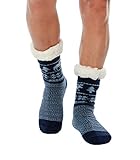 WYTartist kuschelsocken für Herren Warme Winter Thermosocken mit Vollplüsch und Wolle Dicke Warme Pantoffeln Socken 39-46 (Elch (Blau))