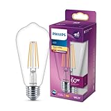 Philips LED Classic E27 Lampe, 60 W, Tropfenform, dimmbar, klar, warmweiß