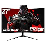 CRUA Gaming Monitor Curved Monitor - 27 Zoll FHD Curved Computer Monitor, Krümmung 1800R, VA-Panel, 180Hz,VGA Gaming Monitor, Augenpflege, Neigungsverstellung, HDMI, Schwarz