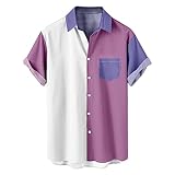 Herren Hawaii Kurzarm Aloha Funky Party Shirt Casual Kokosnuss Gedruckt Blumenhemden Button Down Tropische Urlaub Strand Shirts Gedruckt Strand Shirt Sommer Regular Fit Tops, Purple3, M