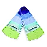 Schwimmflossen Kinder, 100% Silikon Kurzflossen, Taucherflossen Regenbogen Flossen für Kinder Erwachsene Männer Frauen Schwimmen Tauchen (Regenbogen-Blau, S)