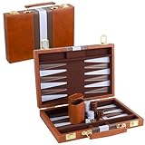 Backgammon-Set für 2 Spieler. Klassisches Backgammon-Set für Erwachsene. Brettspiel mit Kunstlederkoffer. Tragbares und reisefreundliches Backgammon-Set (braun, 11 Zoll).