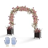 COSTWAY 2 in 1 Rosenbogen mit Blumenkasten, 288 cm, Gartenbogen aus Metall und PP, Spalier mit 2 Pflanzkästen auf Rollen & Drainagelöchern, Rankbogen Torbogen für Kletterpflanzen, Outdoor, Schwarz