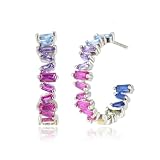 Creolen für Damen, mehrfarbige Baguette-CZ-Steine, Ohrringe mit Geschenkbeutel
