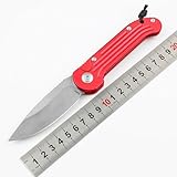 Joa Kleines handliches werkzeug stahl messer scharf rutschfest Rot Survival Tragbare Camping outdoor messer edc Jagdmesser taschenmesser Alu klappmesser slim tanto neck knife D2,geschenk für männer