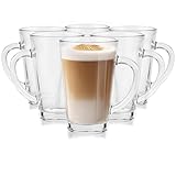 Glasmark KROSNO 1992 Gläser Set Kaffeegläser Teegläser Mit Henkel 6 Stück 300 ml Kaffee Tee Latte Glas Teetassen Glasbecher Trinkglas Spülmaschinengeeignet Iwo