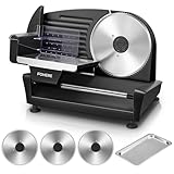 250 Watt Allesschneider Elektrischer Edelstahl - Brotschneidemaschine 3 Klingen - Verstellbare Küchenmaschine 0 bis 15mm - Wurstschneidemaschine, Schinkenschneider für Fleisch, Käse usw, Schwarz