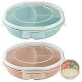2PCS Mikrowellen Teller mit Deckel Bento Schüssel Vorratsdose BPA frei mit 3 Fach Aufteilung Dose Getrennt Aufbewahrung luftdicht Mikrowellengeschirr zum Erhitzen Einfrieren Aufbewahren (Rosa, Blau)