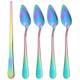 Grapefruitlöffel 5-Teiliges Set 4 Grapefruitlöffel aus Edelstahl und 1 Grapefruitmesser Kiwi Löffel gezackte Kanten Löffelpackung Fruchtlöffel für Kiwi Beeren Grapefruits Äpfel (Regenbogenfarben)