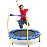 ANCHEER Kindertrampolin Trampolin Kinder Indoor Mit Haltegriff,Minitrampolin Durchmesser Ca. 91cm, Belastung Bis 75kg (Blau)