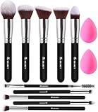 BEAKEY Pinselset Makeup Professionelles Foundation Make up Pinsel Set Premium Puderpinsel Lidschatten Blush Schminkpinsel Set Beauty Schwamm (10+2 Stück, Silber)