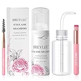 BREYLEE BREYLEE Wimpernshampoo, 60-ml-Spülflasche, Stabbürste, Wimpernverlängerungsreiniger, Wimpernreiniger für Verlängerungen, Wimpernwäsche, Wimpernbad, Wimpernreiniger, frei von Parabenen und Sulf