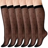 FdcLixuvol 3 Paar 15 Den Kniestrümpfe Damen, Feinstrümpfe Transparent Schwarz Dot, Reißfest Druckfreier, Transparente Oberschenkelstrümpfe für Party, Besonderer Anlass oder Alltag (Einheitsgröße)