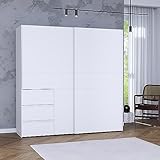 FORTE WINN 2 Schrank, weißer Kleiderschrank, Schlafzimmerschrank, Schwebetürenschrank Weiß mit Schubladen, 200 cm breit x 200 cm hoch x 61,2 cm tief