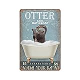 DAIERCY Lustiges Vintage-Schild Otter & Co. Badeseife Waschen Sie Ihre Pfoten, Otter, Badezimmer-Dekor, WC, Metall-Blechschilder für Küche, Garten, Garage, Badezimmer, Wanddekoration, 140 x 200 mm
