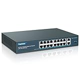 YuanLey 18 Port Gigabit PoE Switch, 16 PoE+ Port 1000 Mbps, 2 Gigabit Uplink, 250W 802.3af/at, Metal Desktop/Rackmount, Nicht verwalteter Plug and Play Netzwerk Switch