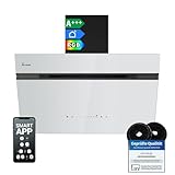 KKT KOLBE A+++ Dunstabzugshaube 80 cm 782 cbm/h Umluft Abluft Kopffrei Wandhaube | Schwarz Weiß Glas | Nachlaufautomatik | Smart WiFi App WLAN | SensorTouch | RGBW LED-Beleuchtung | AURORA8005SW