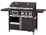 tepro Gas Kohle Kombigrill Toronto, Grillwagen mit Holzkohle- und Gasgrill-Modus, 3 Brenner mit je ca. 2,9 kW Leistung, Piezozündung, Thermometer, Maße ca. 173 x 65 x 116,5 cm, Schwarz