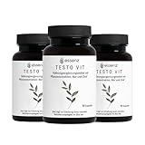 ESSENZ - Testo Vit 90 Kapseln - Natürliche Testo Vit Kapseln mit Ashwagandha-, Bockshornkleesamen- & Schwarzes Maca-Extrakt. Zur Förderung des Wohlbefindens (3 x 90 Kapseln)