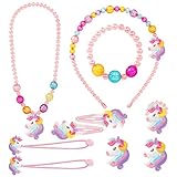 OSDUE Einhorn Schmuckset Mädchen, Einhorn Kinderschmuck Enthalten Halskette, Ringe, Armbänder, Ohrring, Schmuck Set für Party Geschenk (10 Stück)