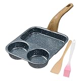 Eierpfanne – 3 Abschnitte, Aluminium, antihaftbeschichtet, Pfannkuchenpfanne mit Spatel und Bürste, Cool-Touch-Griff-Design, hitzebeständiger Griff, Bratpfanne für Omelette, Mahlzeiten