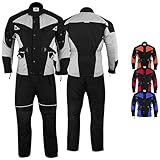 German Wear Motorradkombi herren 2-teiler mit Protektoren Motorradanzug leicht textil Motorradjacke lang + Motorradhose motorrad jacke herausnehmbar innenfutter Grau/Schwarz - 56