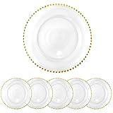 StarLuckINT 6er-Pack Platzteller aus Kunststoff mit Perlen, runde Kunststoff-Platzteller, 33 cm, elegante Dekor-Essteller, für Partys, Hochzeiten, Veranstaltungen, Abendessen, Dekoration (Gold)