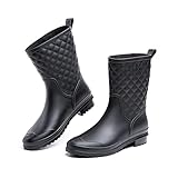 Hitmars Gummistiefel Damen Chelsea Boots Gartenschuhe Rain Boots Regenstiefel Segelstiefel Wasserdicht Regenschuhe Halbgummistiefel Schwarz EU41