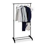 Relaxdays Fahrbarer Kleiderständer, stabile Rollgarderobe mit Ablage, Eisen, höhenverstellbar 102,5 - 180,5 cm, schwarz