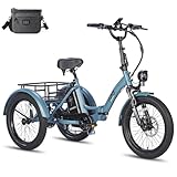 Fafrees Elektro Dreirad, 20 Zoll Elektro Dreirad Fahrrad Lastenfahrrad Klapprad Lastenfahrrad mit 48V 18,2AH Akku Bis 110KM, Tragfähigkeit 180kg, F20 Mate (Nur kleine Rückenkorb, Blau)