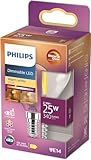 Philips LED Classic E14 WarmGlow Lampe, 25 W, Tropfenform, dimmbar, klar, warmweiß