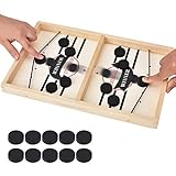 Willingood Hockey Brettspiel, Holz Schnell Sling Puck Match-Spiel, Bouncing Brettspiel, 2 in1 Interaktion Tischhockey Katapult, Portable Schachbrett-Set Partyspiele Tisch-Desktop-Spiel