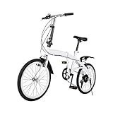 Klapprad 20 Zoll Aluminium Klappfahrrad 6 Gänge Faltrad Klapp Fahrrad Herren-Damen Verstellbare Sitzhöhe und Armlehnen Leichtes Fahrrad Für 1,4-1,9 m Maximale Belastung 90 kg Weiß