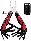 BIBURY Multitools, 14 in 1 Multifunktionale Zange mit Taschenlampe, Dosenöffner, Schere, Taschenwerkzeug Multi Tool mit Nylon Tasche für Reparieren, Camping, Geschenke für Mann, Papa