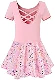 Mulnall Ballettanzug Mädchen Ballett Trikot mit Ballettkleid Kinder TüTü Kurzarm Langarm Baumwolle Balletttrikot Ballettanzug （EU40401-08-M）