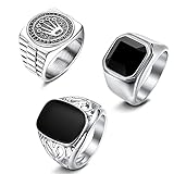 JeweBella 3 Stück Ringe Herren Siegelring Edelstahl Vintage Punk Biker Ringe Set Gothic Ringe Krone Schmuck für Männer Damen Größe 54-70