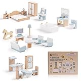 ROBUD Puppenhaus Möbel Holz Set, 23 Teilige, Puppen Zubehör Spielzeug für Mädchen und Jungen