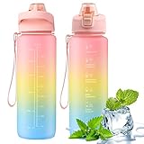 Rapidbok 1.1 Liter Sport Trinkflasche BPA-Frei mit Filter und Zeitmarkierung, Kunststoff Fahrradflasche, Auslaufsicher Sportflasche, Wasserflasche Sport für Fahrrad, Camping, Yoga, Gym